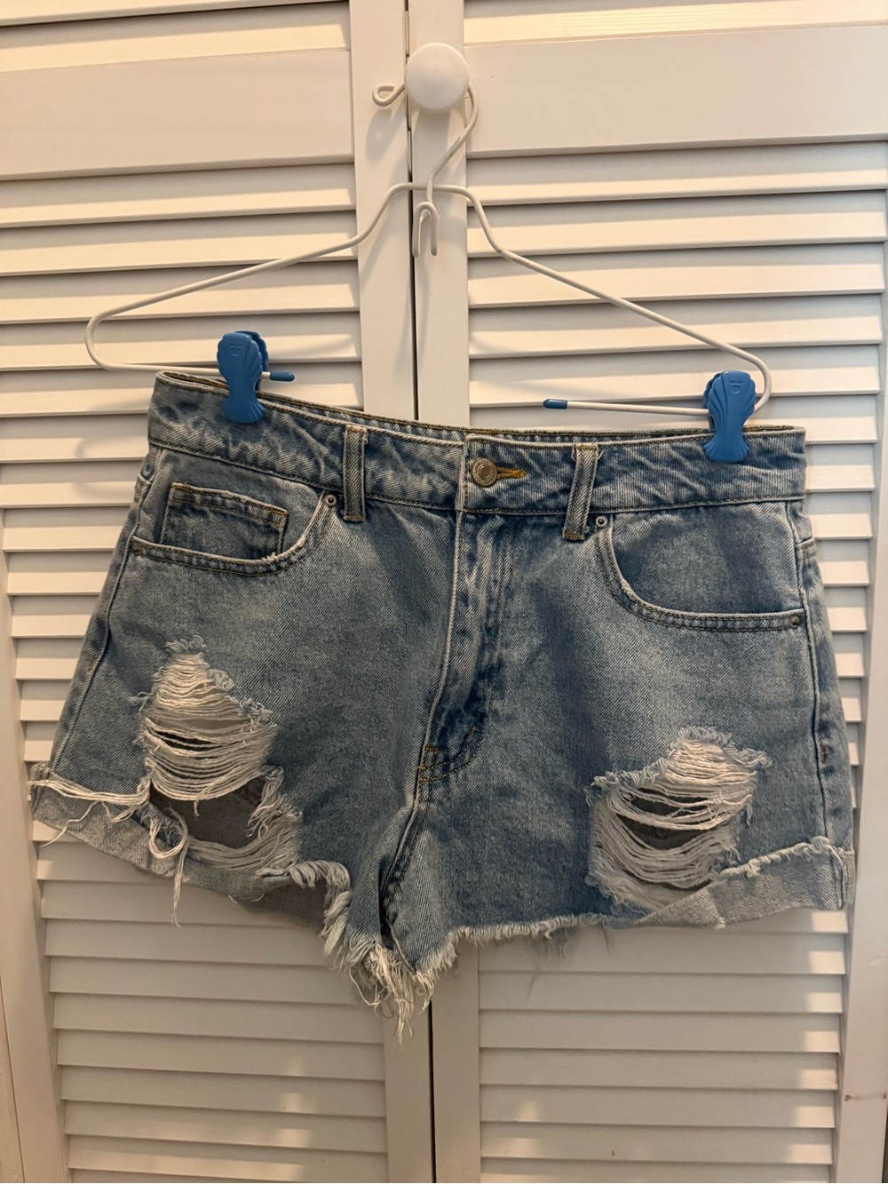 Forever 21 Light Blue Distressed Denim Shorts